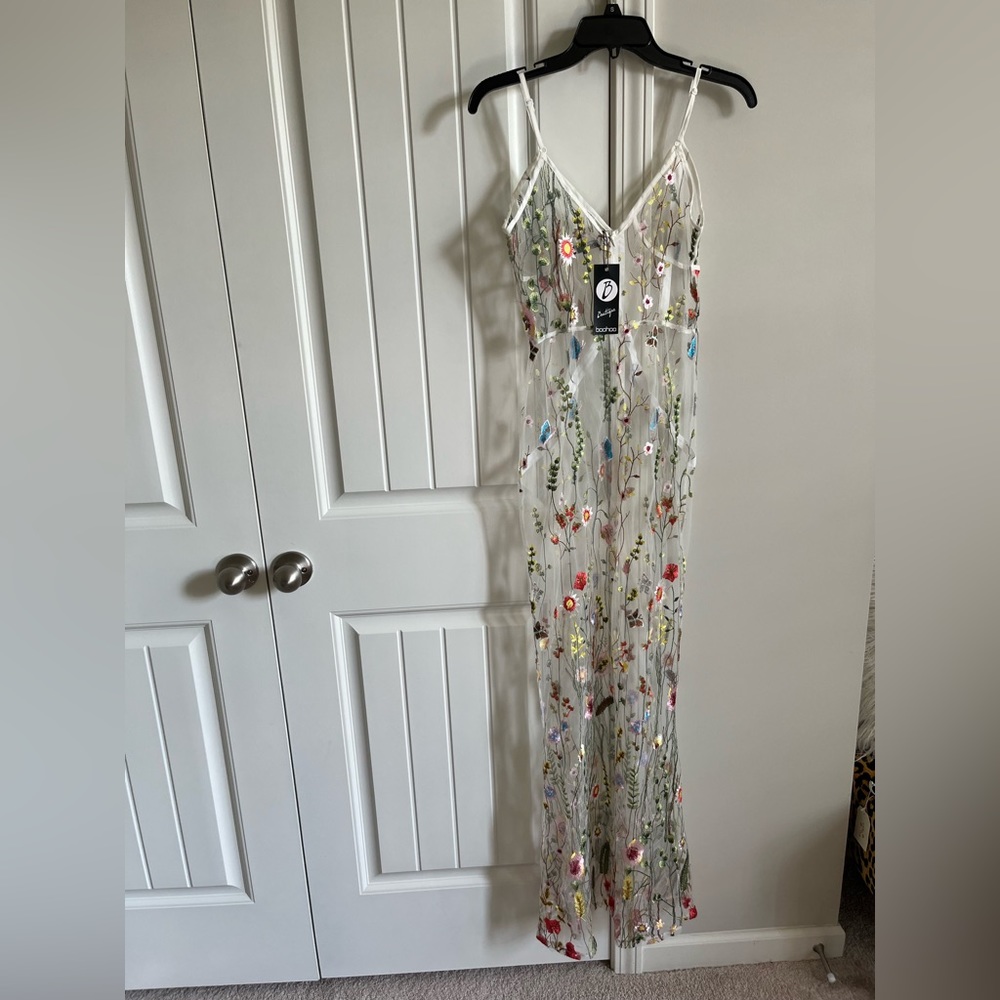 BOOHOO boutique lace embroidered slip dress